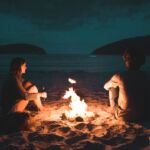 people sitting around campfire